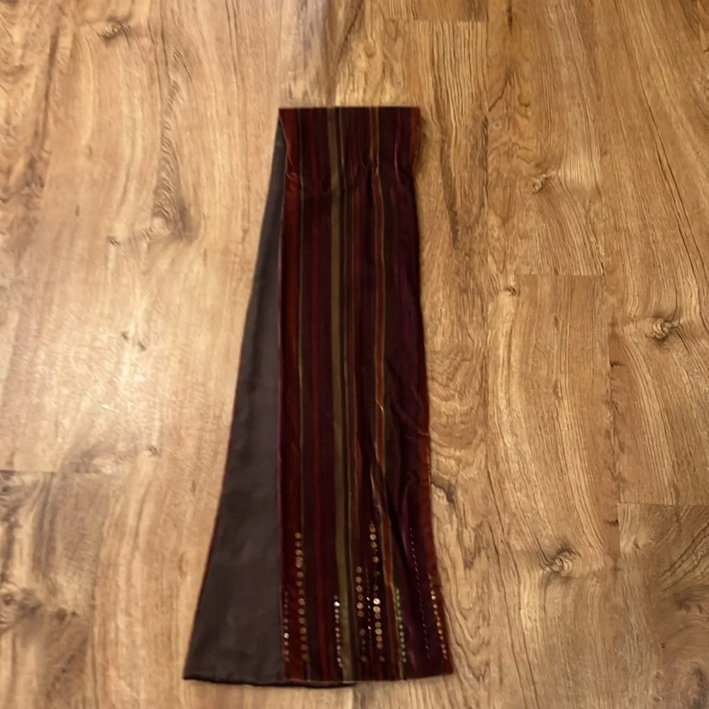 Striped Velvet Scarf with Sequins brown red